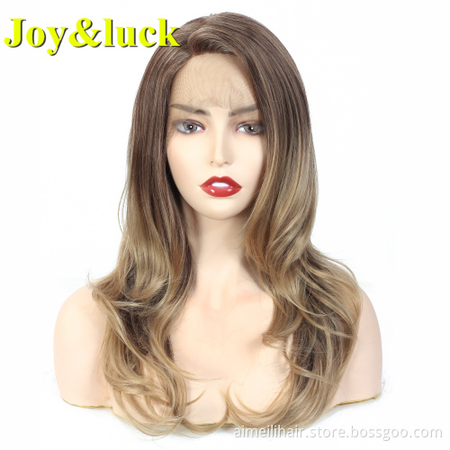 Wholesale Lacefront Wig For Women Mid-length Side Part Ladies Lace Front Synthetic Wig Brown Ombre Blond Natural Straight Hair